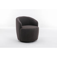 Cozy Teddy Fabric Swivel Accent Armchair - Barrel Chair with Black Metal Ring, Dark Gray Upholstery, Stylish and Comfortable Seating