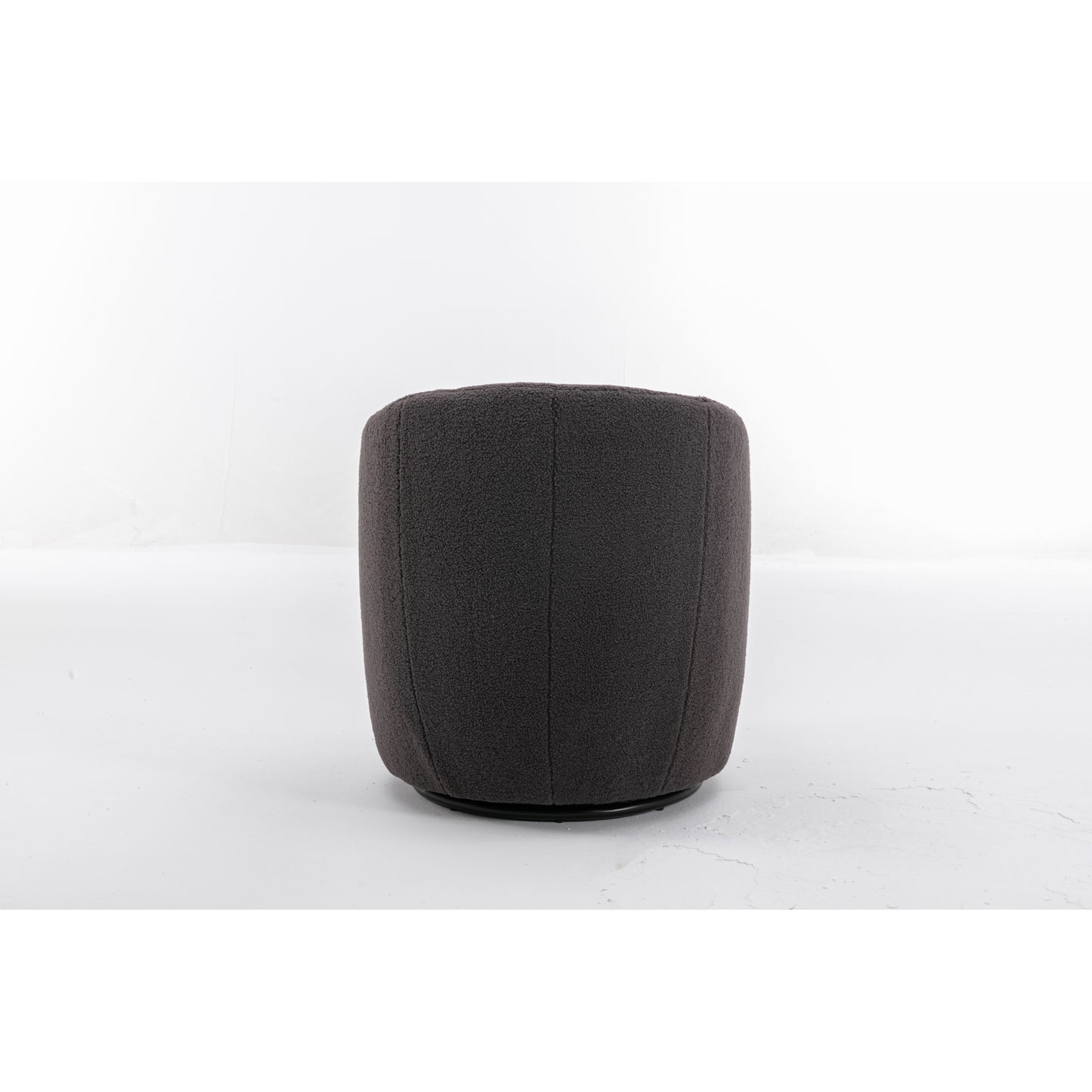 Cozy Teddy Fabric Swivel Accent Armchair - Barrel Chair with Black Metal Ring, Dark Gray Upholstery, Stylish and Comfortable Seating
