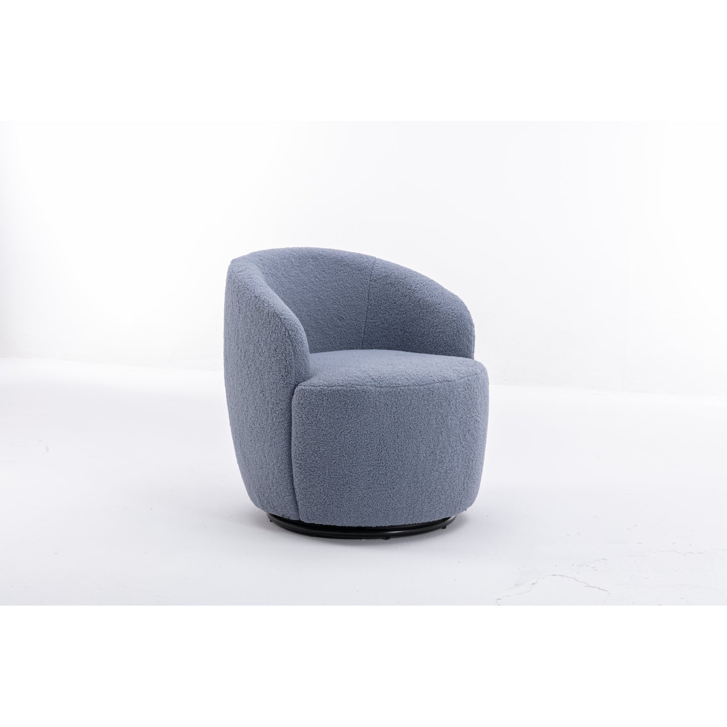 Light Blue Teddy Fabric Swivel Accent Armchair, Barrel Chair with Black Powder Coating Metal Ring for Living Room, Home Office, Cozy Seating