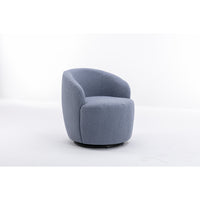 Light Blue Teddy Fabric Swivel Accent Armchair, Barrel Chair with Black Powder Coating Metal Ring for Living Room, Home Office, Cozy Seating
