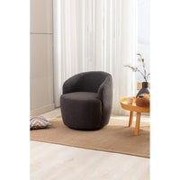 Cozy Teddy Fabric Swivel Accent Armchair - Barrel Chair with Black Metal Ring, Dark Gray Upholstery, Stylish and Comfortable Seating