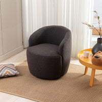 Cozy Teddy Fabric Swivel Accent Armchair - Barrel Chair with Black Metal Ring, Dark Gray Upholstery, Stylish and Comfortable Seating