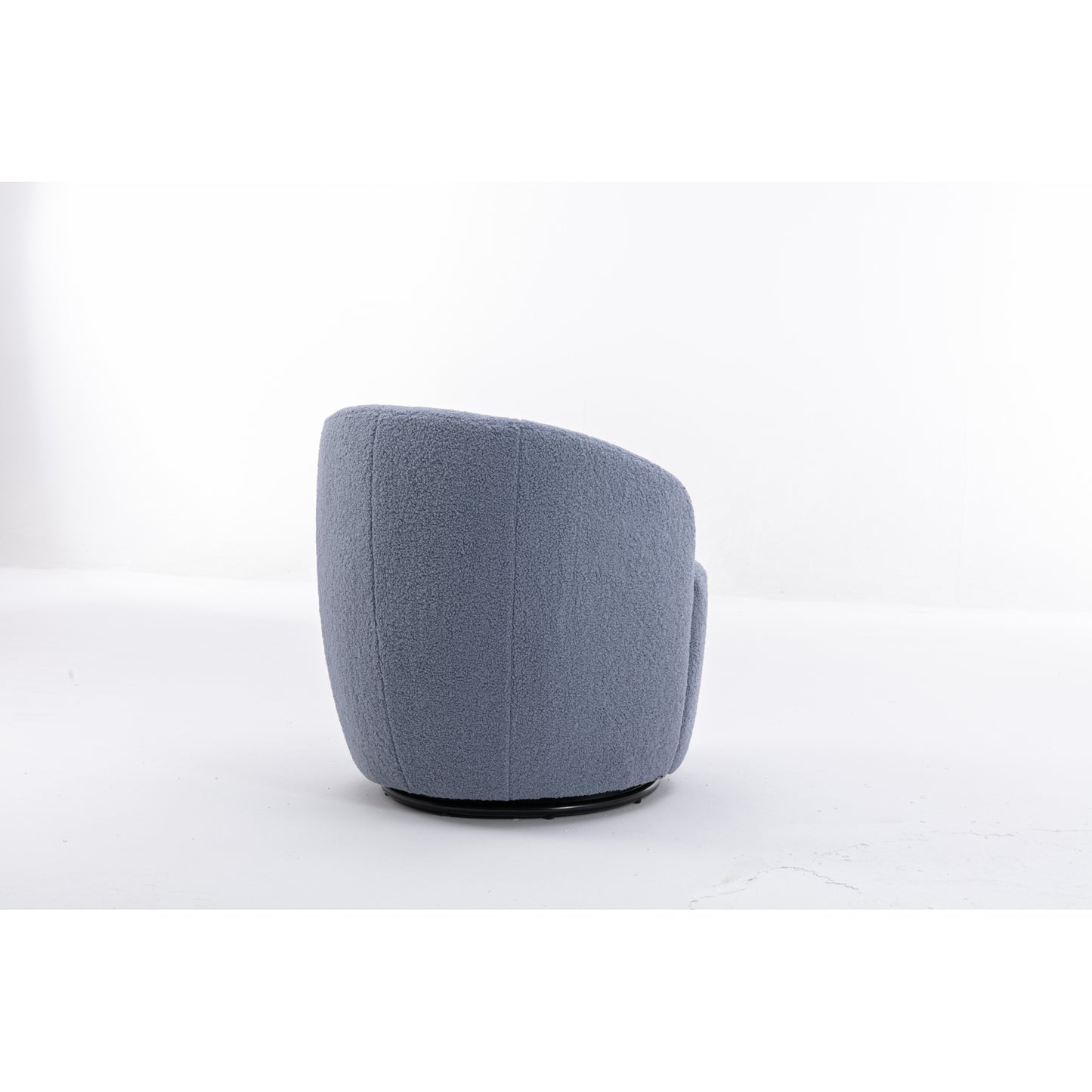 Light Blue Teddy Fabric Swivel Accent Armchair, Barrel Chair with Black Powder Coating Metal Ring for Living Room, Home Office, Cozy Seating