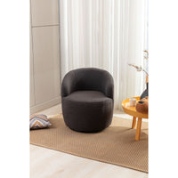 Cozy Teddy Fabric Swivel Accent Armchair - Barrel Chair with Black Metal Ring, Dark Gray Upholstery, Stylish and Comfortable Seating