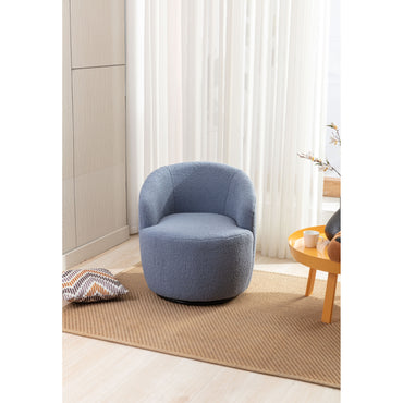 Light Blue Teddy Fabric Swivel Accent Armchair, Barrel Chair with Black Powder Coating Metal Ring for Living Room, Home Office, Cozy Seating