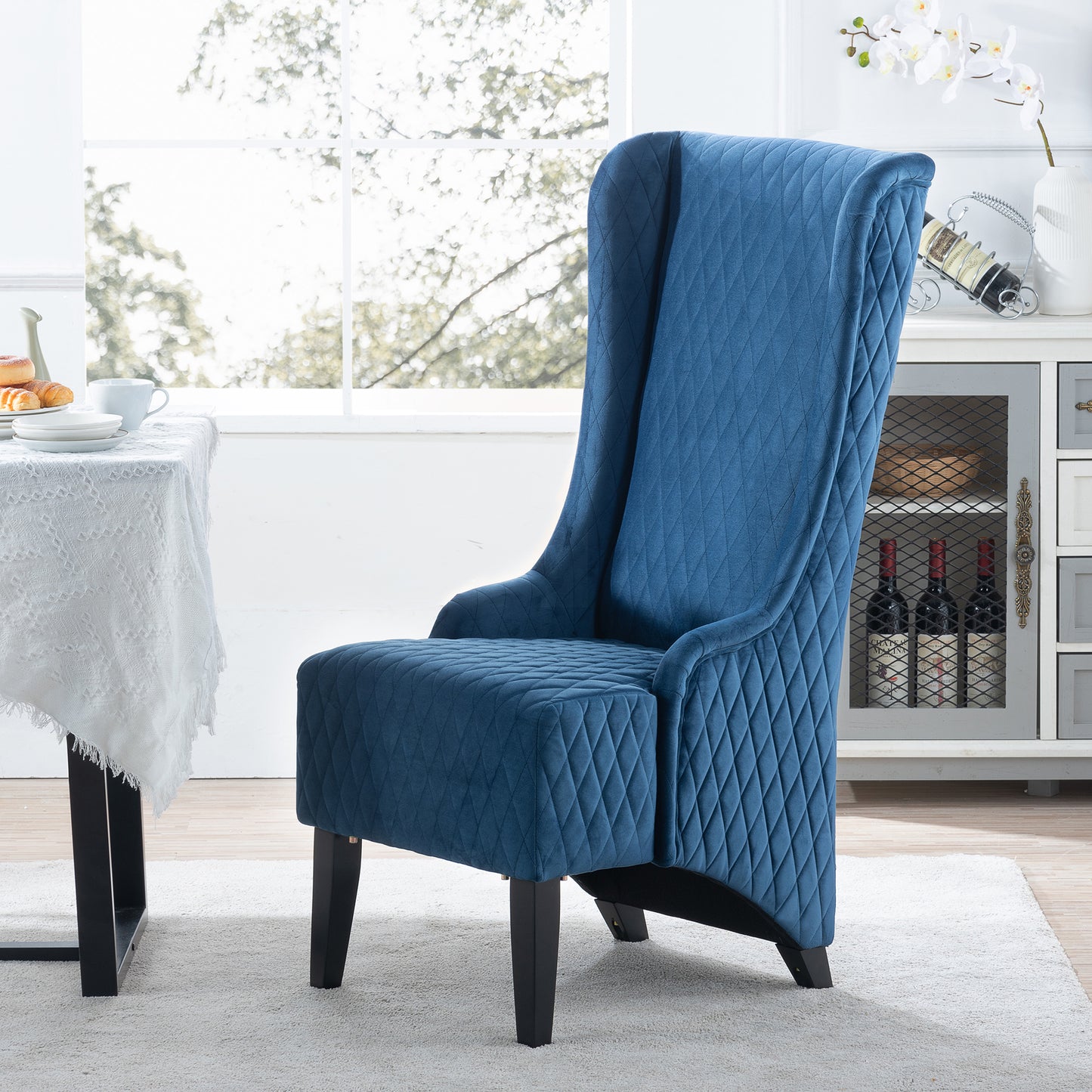 Comfy 23.03 Wide High-Back Velvet Accent Chair, Modern Wingback Chair with Soft Padding & Wooden Legs for Living Room & Bedroom, Blue