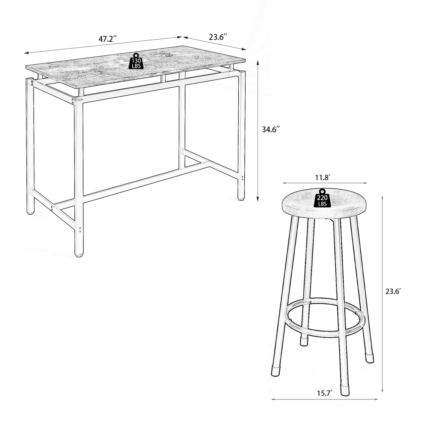 5-Piece Counter Height Kitchen Dining Table Set with Bar Table and 4 Stools - Modern Space-Saving Furniture for Dining Room or Kitchen