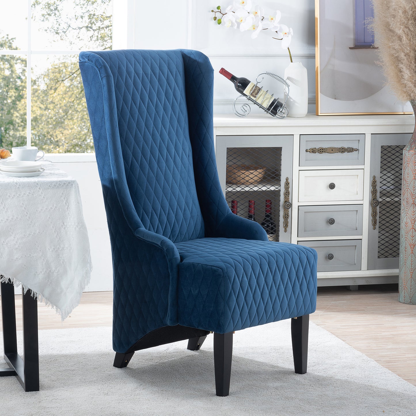 Comfy 23.03 Wide High-Back Velvet Accent Chair, Modern Wingback Chair with Soft Padding & Wooden Legs for Living Room & Bedroom, Blue