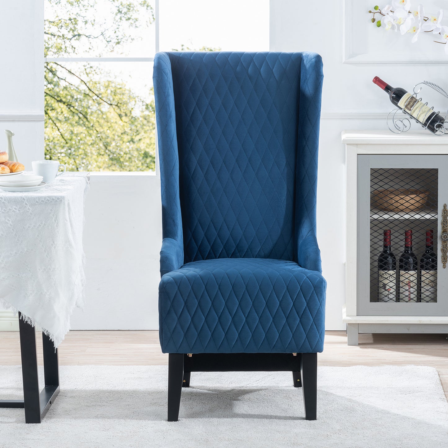 Comfy 23.03 Wide High-Back Velvet Accent Chair, Modern Wingback Chair with Soft Padding & Wooden Legs for Living Room & Bedroom, Blue