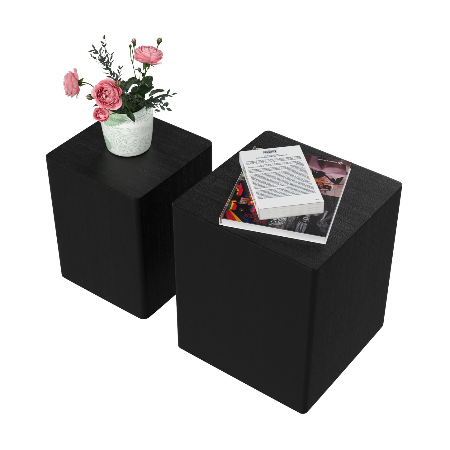 Upgrade MDF Nesting Side Tables Set of 2 - Elegant Black Oak Coffee Tables for Living Room, Office, Bedroom - Versatile End Tables