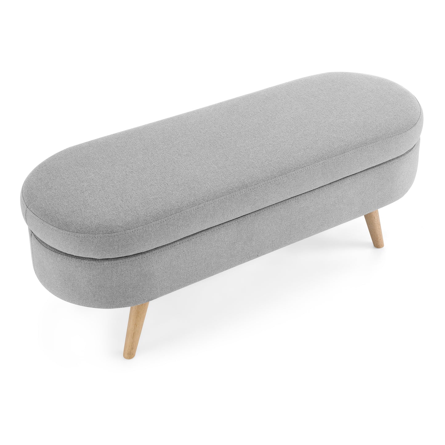Oval Storage Bench with Rubber Wood Legs - Grey Upholstered Ottoman, 43.5x16x16 - Stylish Seating & Hidden Storage