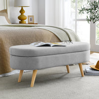 Oval Storage Bench with Rubber Wood Legs - Grey Upholstered Ottoman, 43.5x16x16 - Stylish Seating & Hidden Storage