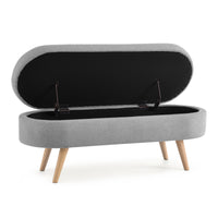 Oval Storage Bench with Rubber Wood Legs - Grey Upholstered Ottoman, 43.5x16x16 - Stylish Seating & Hidden Storage
