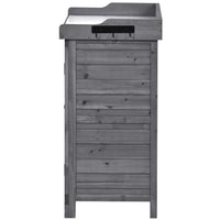 Outdoor 39" Potting Bench Table, Rustic Garden Wood Workstation Storage Cabinet Garden Shed with 2-Tier Shelves and Side Hook, Grey