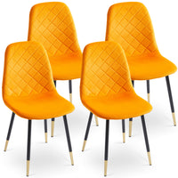 Orange Velvet Tufted Accent Chairs with Gold Metal Legs, Stylish Modern Dining Chairs for Living Room, Set of 2