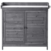 Outdoor 39" Potting Bench Table, Rustic Garden Wood Workstation Storage Cabinet Garden Shed with 2-Tier Shelves and Side Hook, Grey