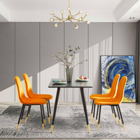 Orange Velvet Tufted Accent Chairs with Gold Metal Legs, Stylish Modern Dining Chairs for Living Room, Set of 2