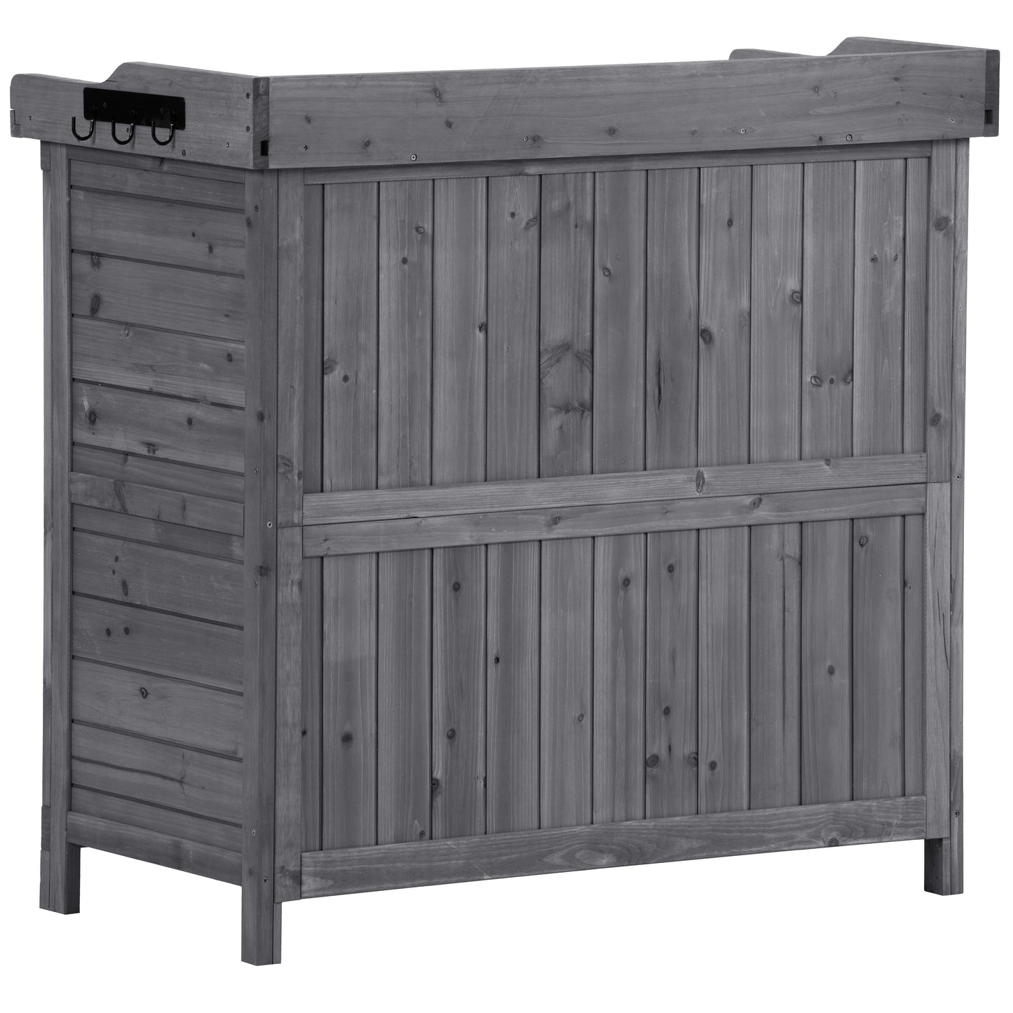 Outdoor 39" Potting Bench Table, Rustic Garden Wood Workstation Storage Cabinet Garden Shed with 2-Tier Shelves and Side Hook, Grey