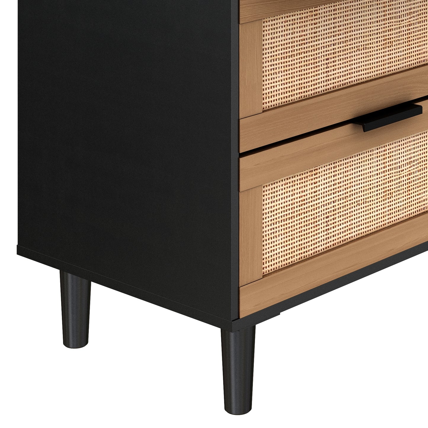 6-Drawer Rattan Dresser for Bedroom or Living Room - Stylish Storage Solution in Black