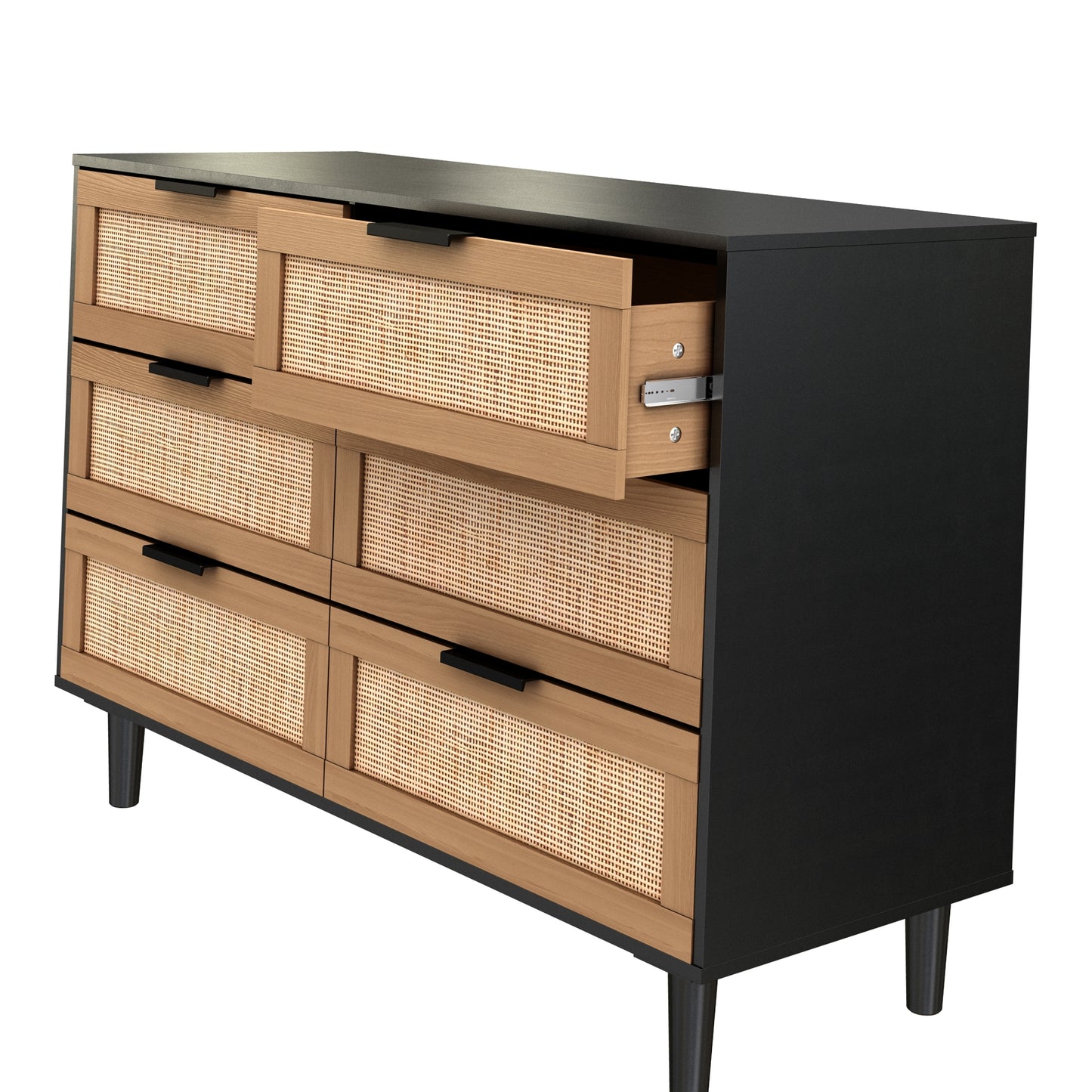 6-Drawer Rattan Dresser for Bedroom or Living Room - Stylish Storage Solution in Black