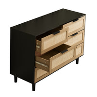 6-Drawer Rattan Dresser for Bedroom or Living Room - Stylish Storage Solution in Black