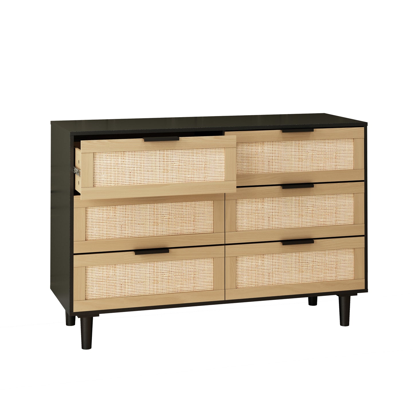 6-Drawer Rattan Dresser for Bedroom or Living Room - Stylish Storage Solution in Black