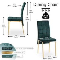 Green Velvet High Back Dining Chair Set of 4, Modern Fabric Chairs with Golden Legs, Nordic Style Home Furniture