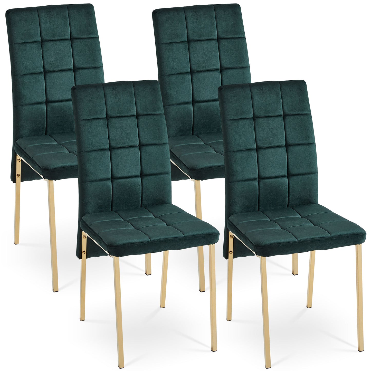 Green Velvet High Back Dining Chair Set of 4, Modern Fabric Chairs with Golden Legs, Nordic Style Home Furniture