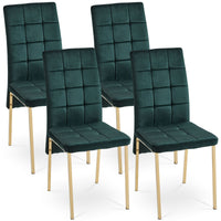 Green Velvet High Back Dining Chair Set of 4, Modern Fabric Chairs with Golden Legs, Nordic Style Home Furniture