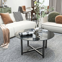 35.5'' Round Black Coffee Table - Modern Clear Center Table for Living Room Furniture