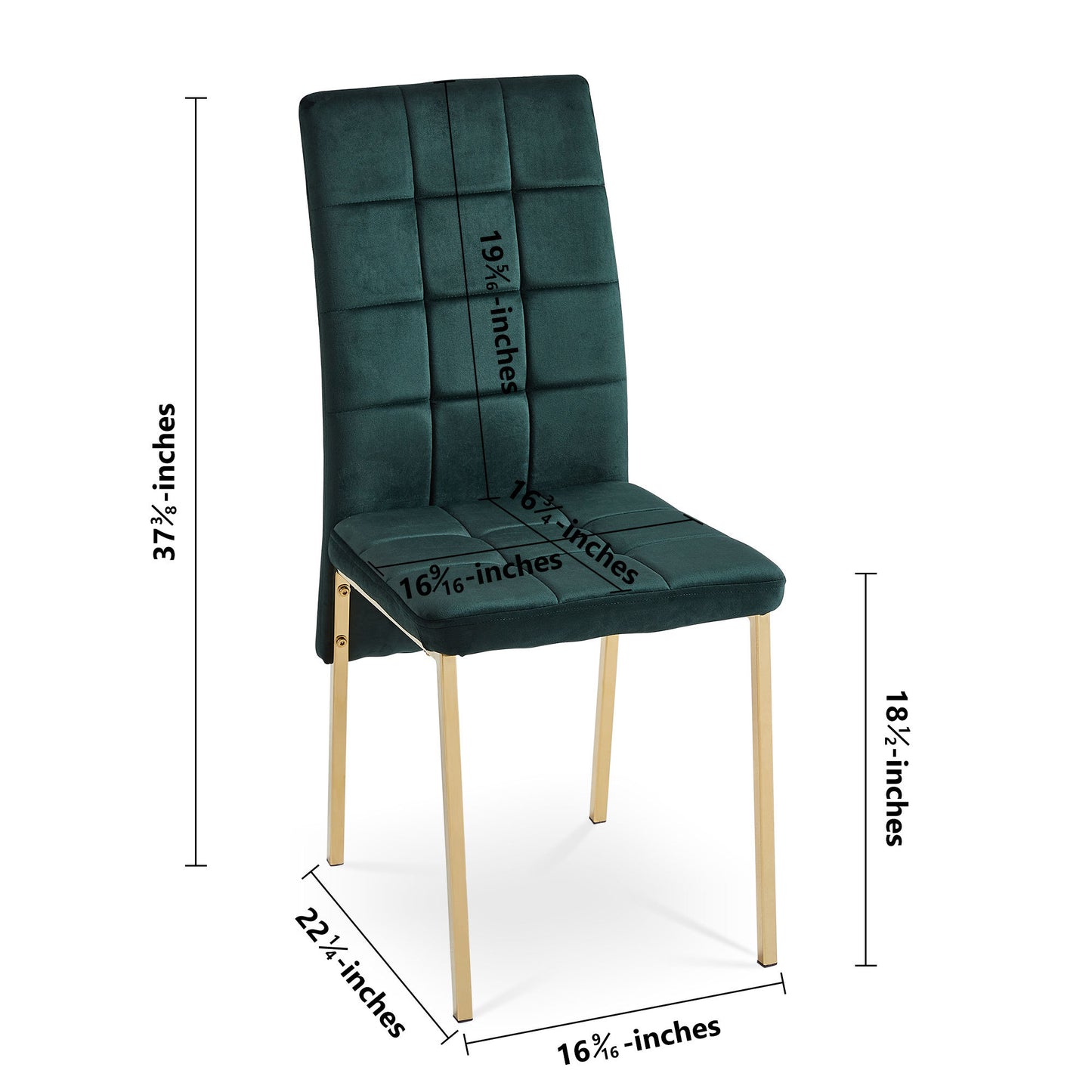 Green Velvet High Back Dining Chair Set of 4, Modern Fabric Chairs with Golden Legs, Nordic Style Home Furniture