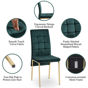 Green Velvet High Back Dining Chair Set of 4, Modern Fabric Chairs with Golden Legs, Nordic Style Home Furniture