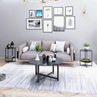 35.5'' Round Black Coffee Table - Modern Clear Center Table for Living Room Furniture