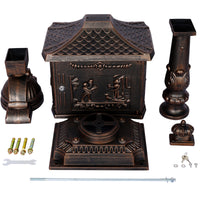 Cast Aluminum Postal Box, Durable Bronze Mailbox for Home & Office, Secure Outdoor Mail Storage, Rustic Design