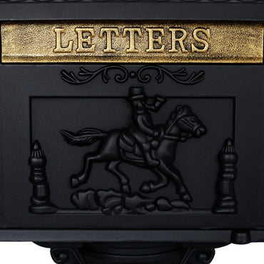 Cast Aluminum Black Postal Box - Durable Mailbox for Home or Office - Weather-Resistant and Secure Design