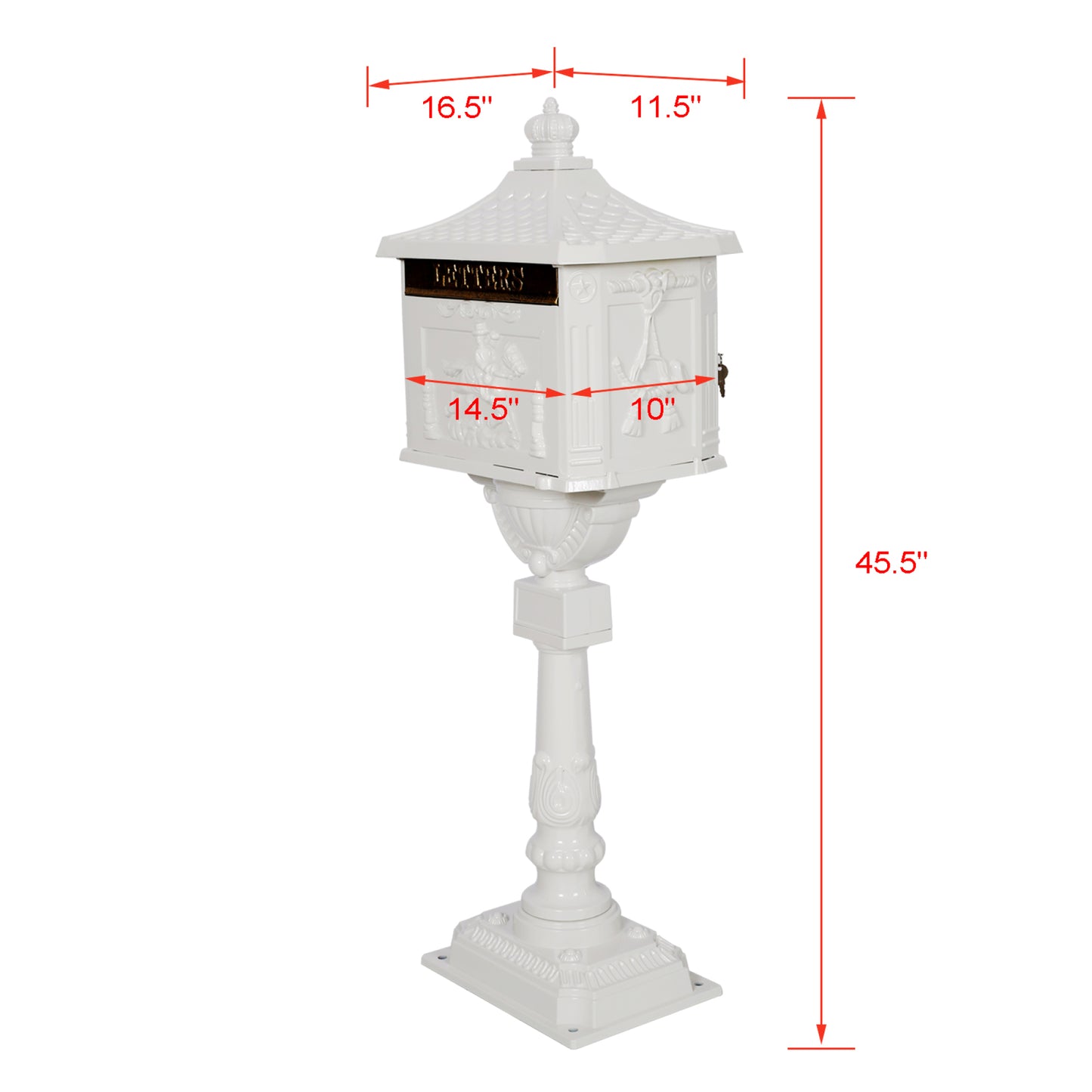 Cast Aluminum White Mailbox - Durable Postal Box for Outdoor Use, Weather-Resistant Design, Ideal for Home or Office