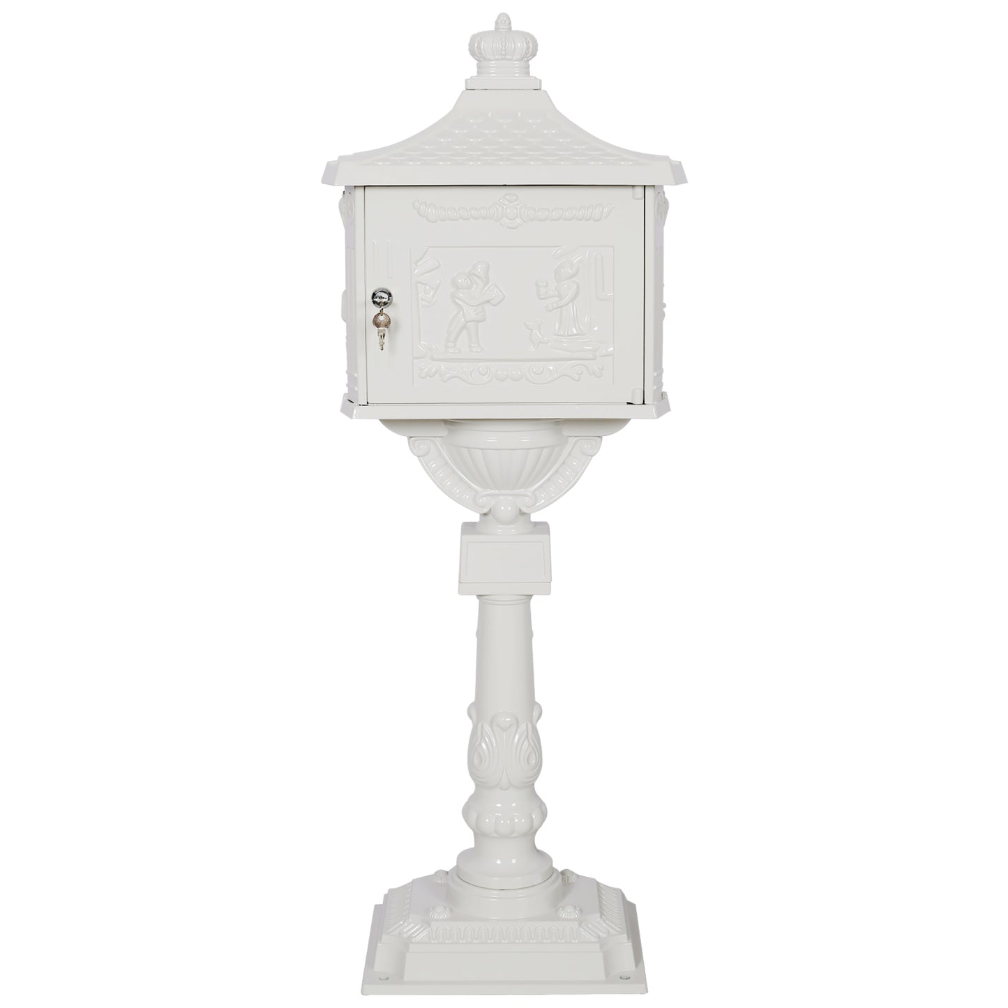 Cast Aluminum White Mailbox - Durable Postal Box for Outdoor Use, Weather-Resistant Design, Ideal for Home or Office