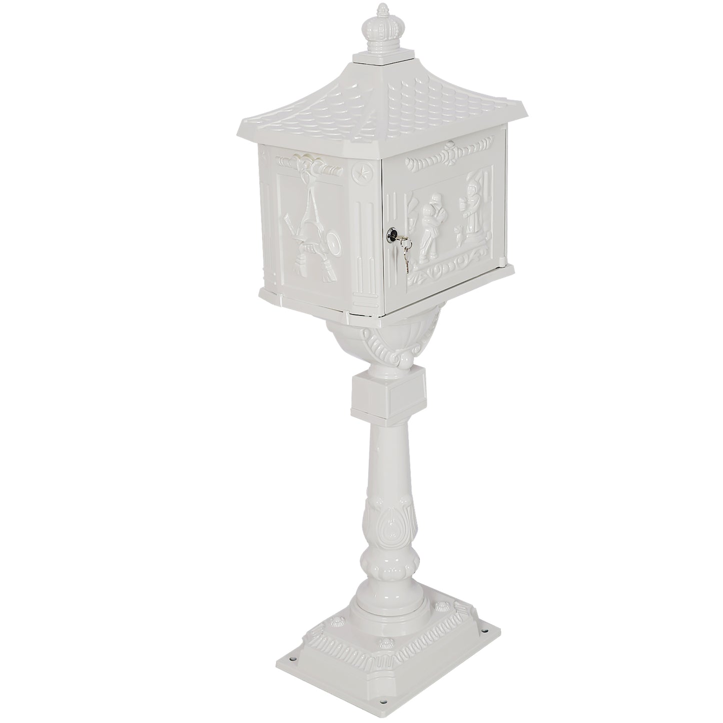 Cast Aluminum White Mailbox - Durable Postal Box for Outdoor Use, Weather-Resistant Design, Ideal for Home or Office