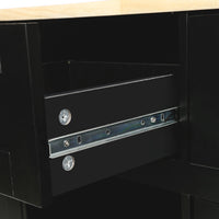 Black Kitchen Island Cart with Rubberwood Drop-Leaf Top Storage Cabinet and 3 Drawers on Wheels