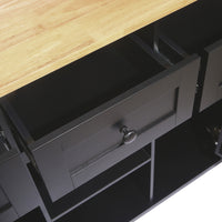 Black Kitchen Island Cart with Rubberwood Drop-Leaf Top Storage Cabinet and 3 Drawers on Wheels