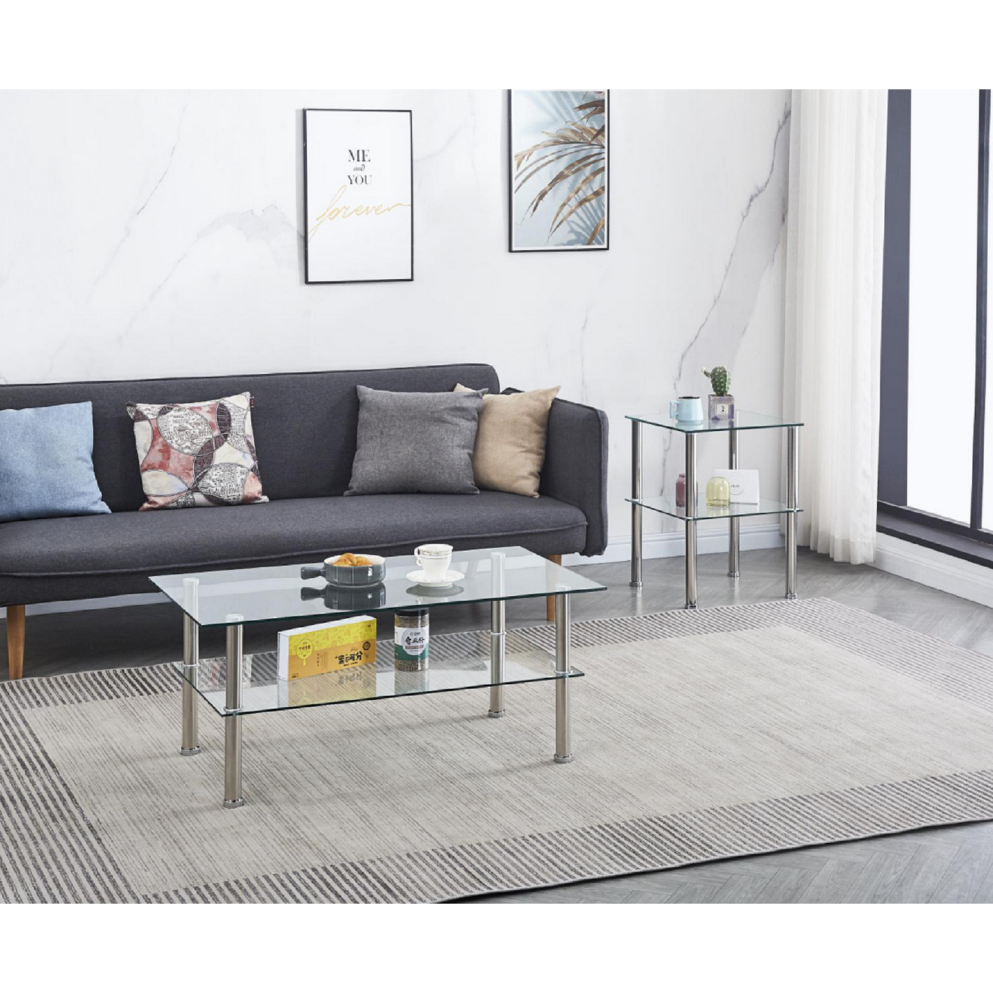 Modern Clear Glass Coffee Table - Tempered Glass Design for Elegant Living Room Décor