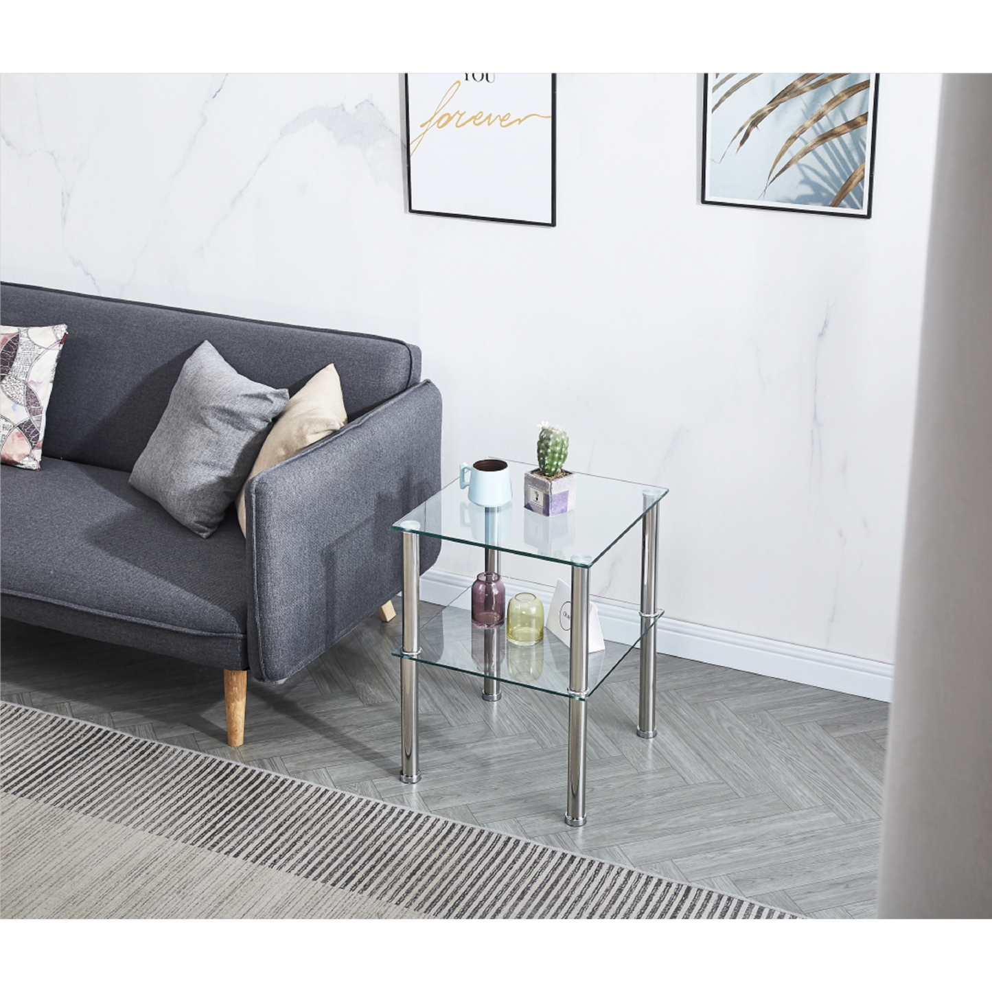 2 Layer Clear Tempered Glass Side & End Table – Elegant Modern Design for Living Room or Bedroom