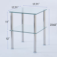 2 Layer Clear Tempered Glass Side & End Table – Elegant Modern Design for Living Room or Bedroom