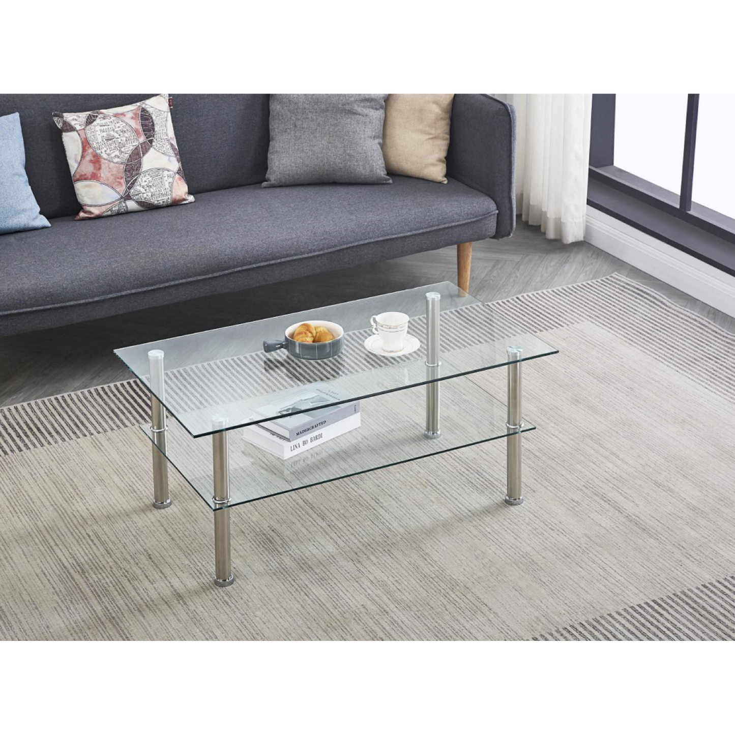 Modern Clear Glass Coffee Table - Tempered Glass Design for Elegant Living Room Décor