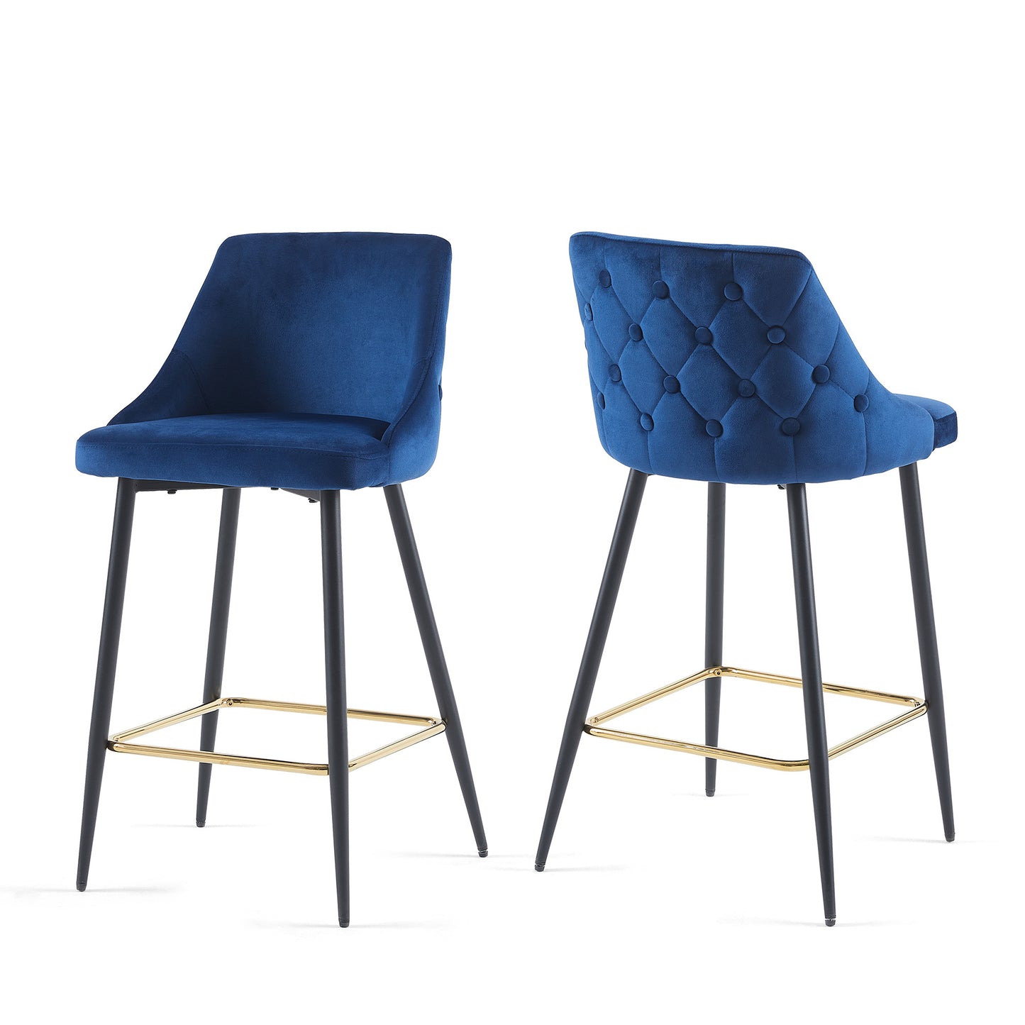 Modern Blue Velvet Swivel Bar Chair - Stylish Metal High Bar Stool for Home & Commercial Use