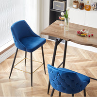 Modern Blue Velvet Swivel Bar Chair - Stylish Metal High Bar Stool for Home & Commercial Use