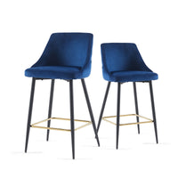 Modern Blue Velvet Swivel Bar Chair - Stylish Metal High Bar Stool for Home & Commercial Use