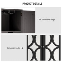 Solid Rubber Wood Wine Cabinet - Double Mirror Door Bar Organizer with Glass Holder - Stylish Sideboard for Dining Room