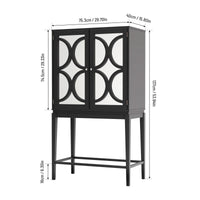 Solid Rubber Wood Wine Cabinet - Double Mirror Door Bar Organizer with Glass Holder - Stylish Sideboard for Dining Room