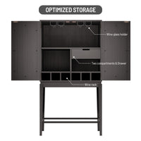 Solid Rubber Wood Wine Cabinet - Double Mirror Door Bar Organizer with Glass Holder - Stylish Sideboard for Dining Room